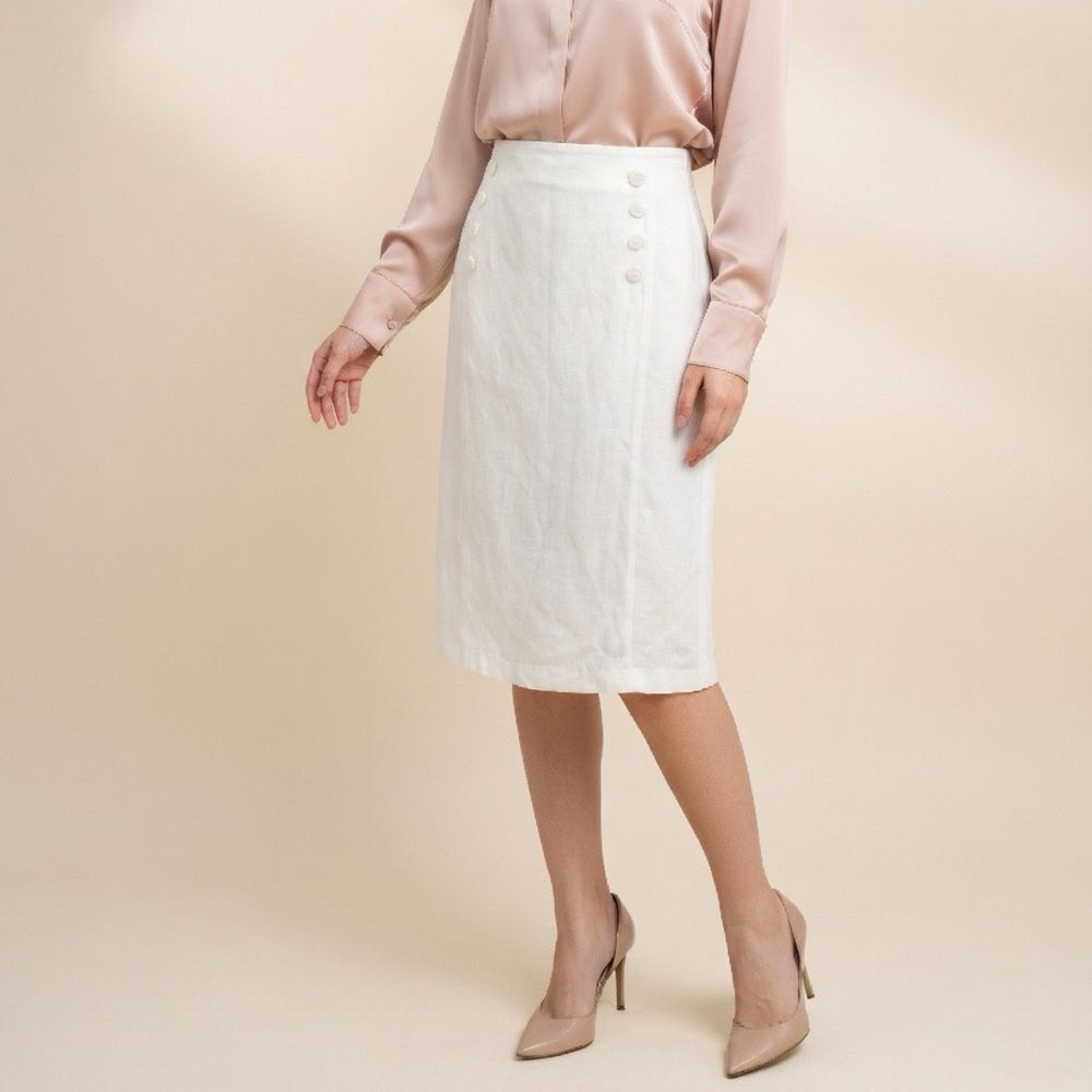 Wallis White Pencil Skirt with Side Button Row Detail Lined SZ 14